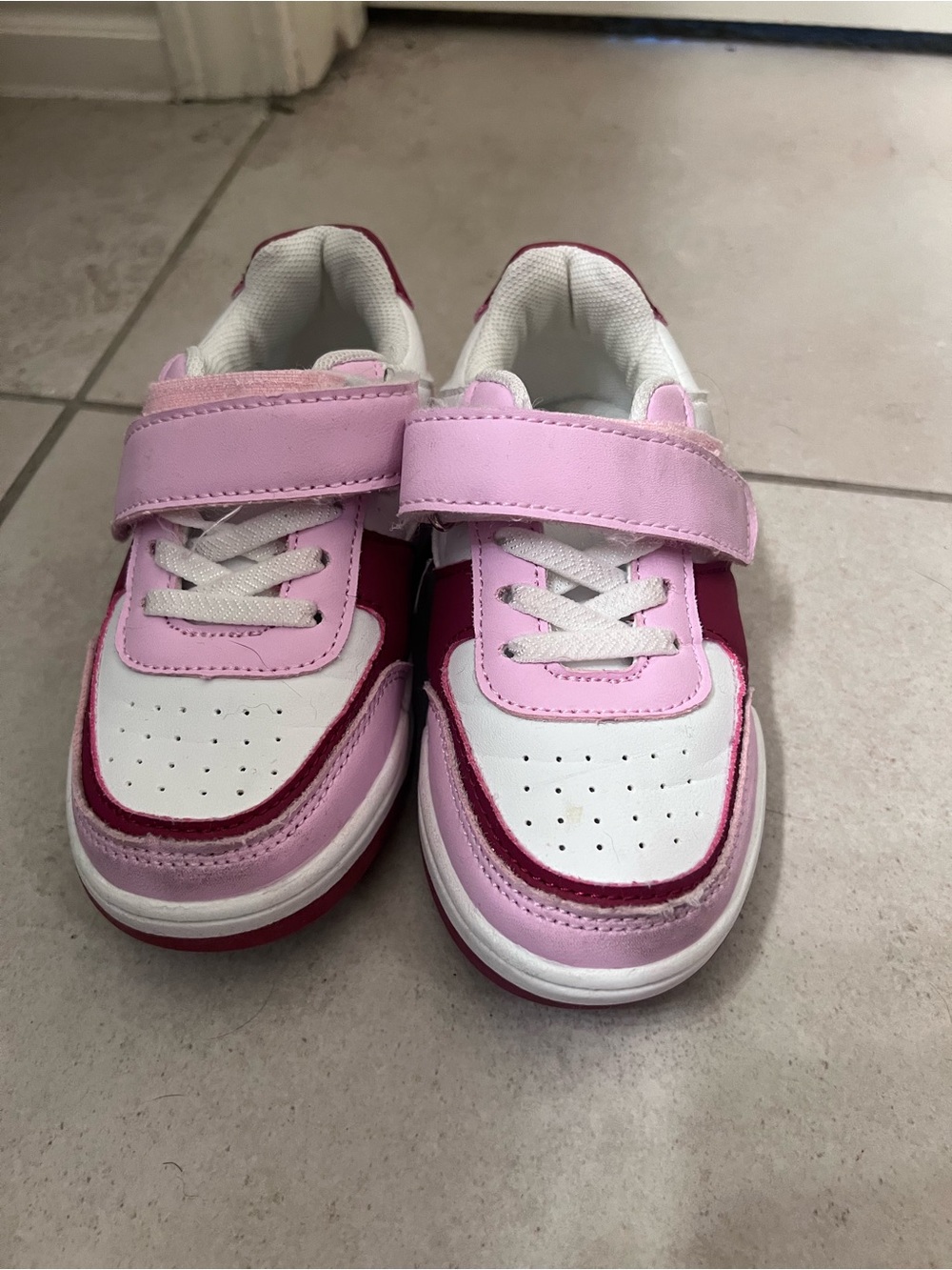 fabkids Pink, White & Dark Pink Velcro Athletic Sneakers for toddler girls size9